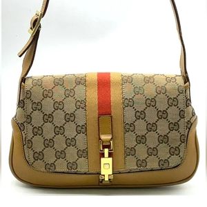Authentic Gucci GG Canvas Jackie Mini Flap Shoulder Bag